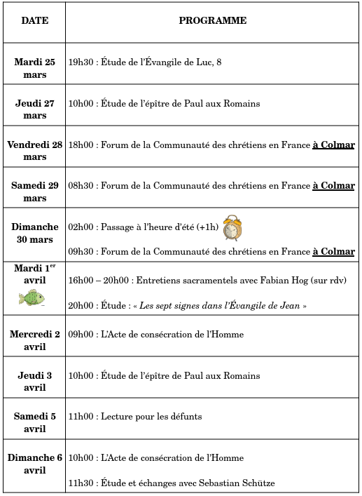 Cette quinzaine à la Communauté des chrétiens du Bas-Rhin
