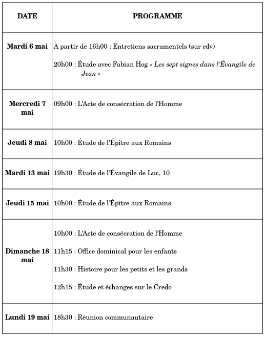 Cette quinzaine à la Communauté des chrétiens du Bas-Rhin